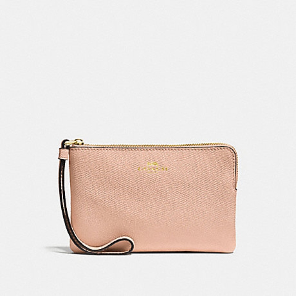 COACH Corner Zip Wristlet in GOLD/NUDE PINK